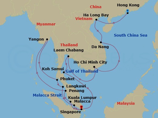 Vietnam, Thailand & Myanmar Combination Cruise: Ho Chi Minh City, Bangkok & Yangon Route Map