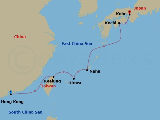 Hong Kong, Taiwan & Japan Cruise: Hong Kong, Taipei & Kochi Route Map