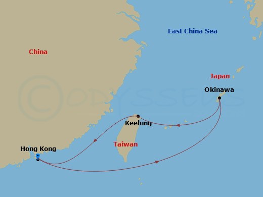 5 Night Okinawa & Taipei Cruise Route Map