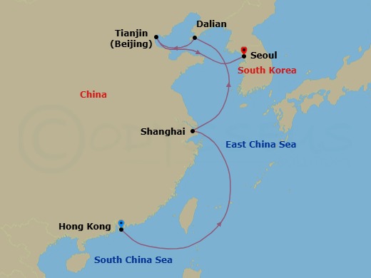 China Intensive Cruise: Hong Kong, Shanghai & Beijing Route Map