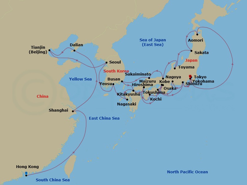 Hong Kong To Tokyo Grand Voyage Route Map