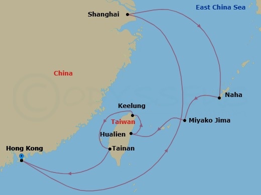 12-Day Shanghai Nights, Taiwan & Okinawa Route Map