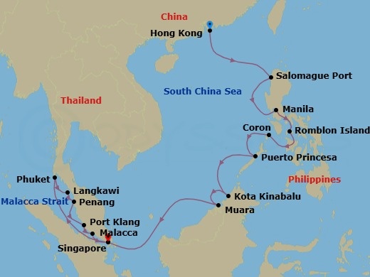 23 Night Asia and Asia Pacific Voyage Route Map