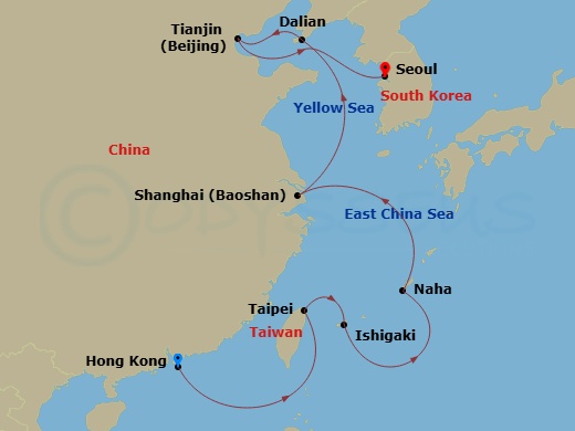 East Asia Cruise: Hong Kong, Shanghai & Beijing Route Map