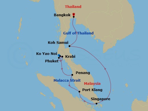 Tantalizing Thailand & Sparkling Singapore Route Map