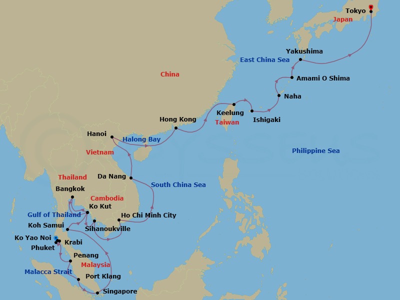 Star Collector: Wonders Of Southern Japan & Southeast Asia Route Map
