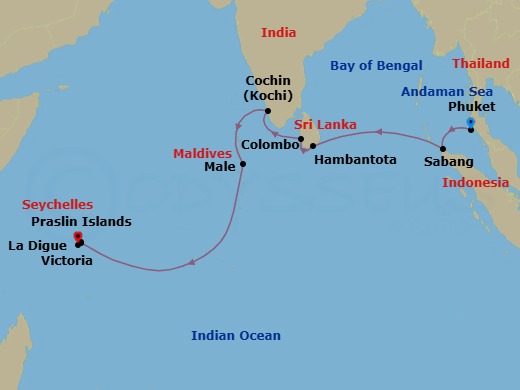 Isles Of Spice & Sapphire Seas: Thailand, Sri Lanka, Maldives & Seychelles Route Map