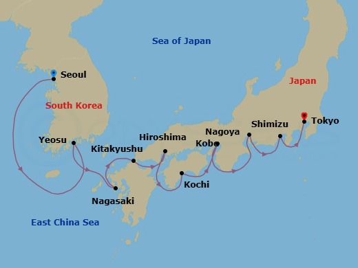 Japan Intensive Cruise: Nagasaki, Hiroshima & Tokyo Route Map