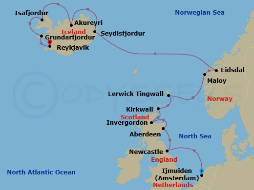 Celestial Norway & Iceland Route Map
