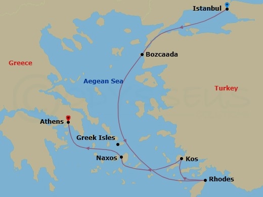 Greek Isles Featuring Rhodes & Kos Route Map