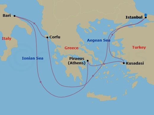 Mediterranean, 7 Nights Route Map
