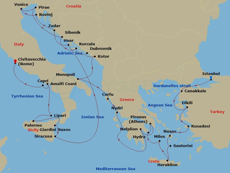 Ultimate Voyage: Ancient Empires, Adriatic & Amalfi Coast Route Map