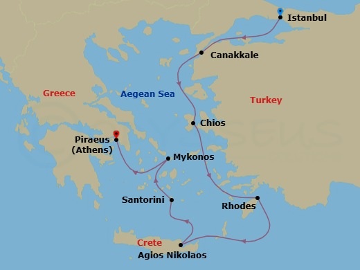 Greece Intensive Cruise: Chios, Rhodes & Santorini Route Map