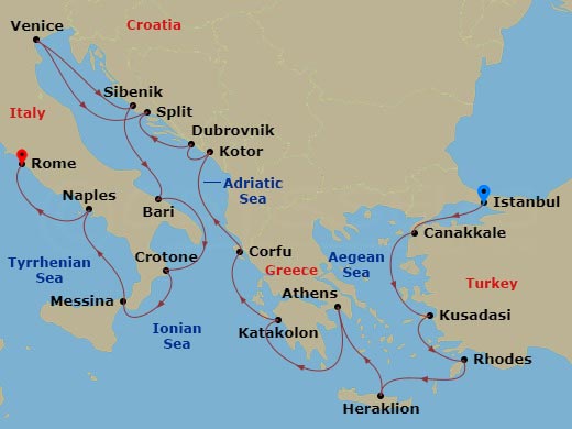 Adriatic & Mediterranean Sojourn Route Map