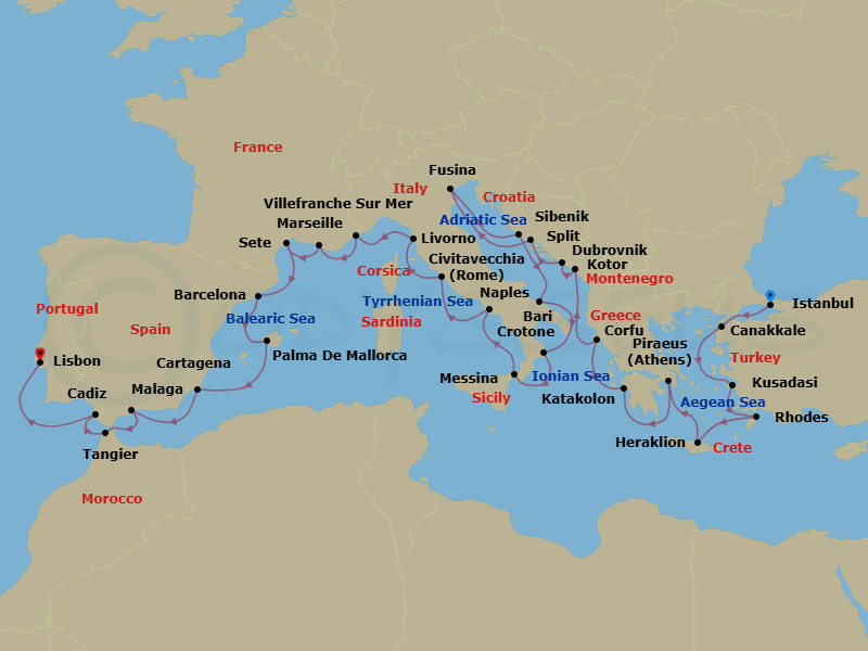 Grand Mediterranean Explorer Route Map