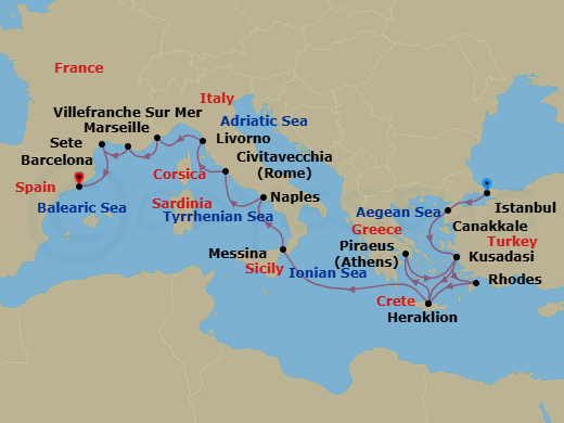 Iconic Mediterranean Treasures Route Map
