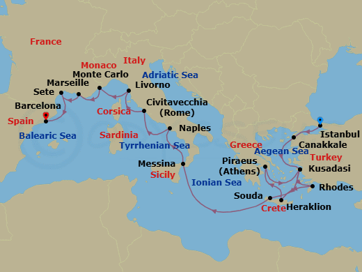 Iconic Mediterranean Treasures Route Map