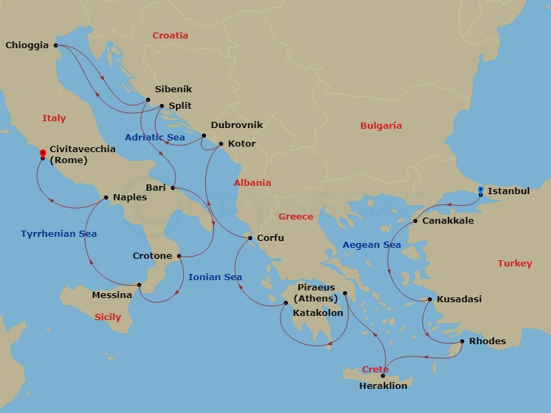 Adriatic & Mediterranean Sojourn Route Map