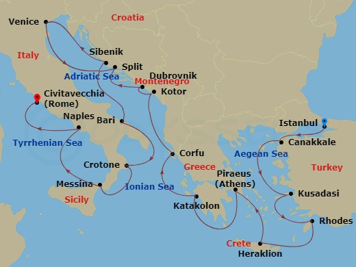 Adriatic & Mediterranean Sojourn Route Map