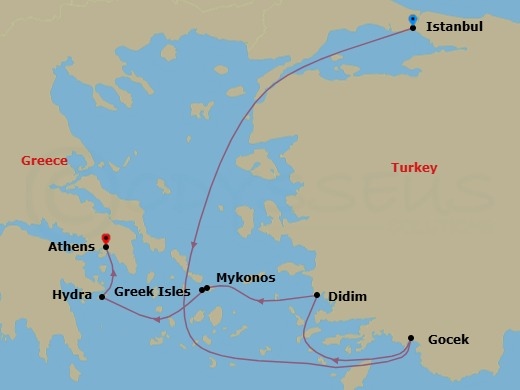 Greek Isles Featuring Mykonos & Göcek Route Map