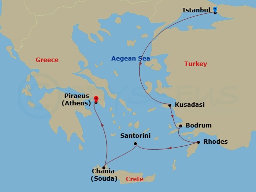 7 Night Greek Isles & Turkey Cruise Route Map