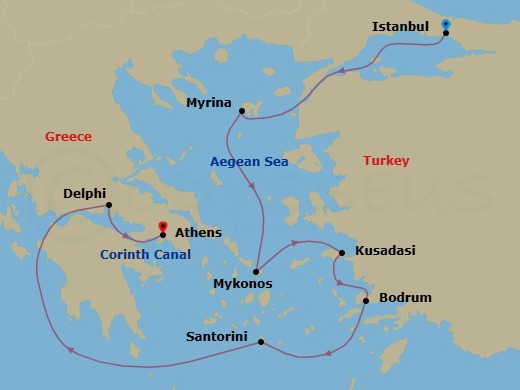 Aegean Sea Odyssey Via The Corinth Canal Route Map