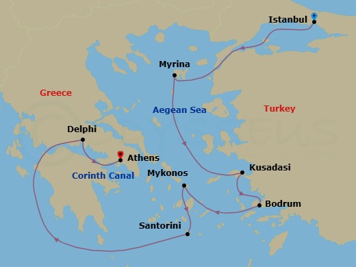 Aegean Sea Odyssey Via The Corinth Canal Route Map