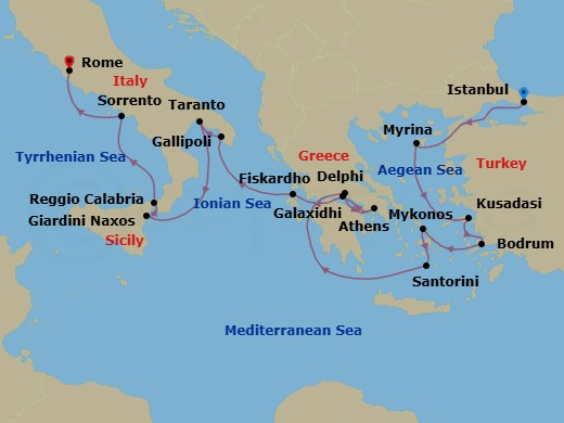 Star Collector: Wonders Of Southern Italy, Greece & Türkiye Via The Corinth Canal Route Map