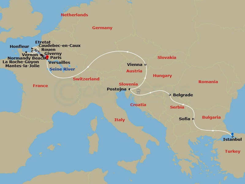 Cruise & Rail: Istanbul To Paris (2027) Route Map