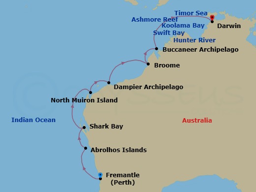 Fremantle To Darwin Route Map