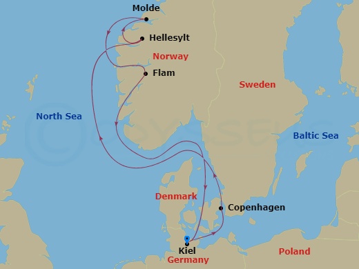Northern Europe, 7 Nights Route Map