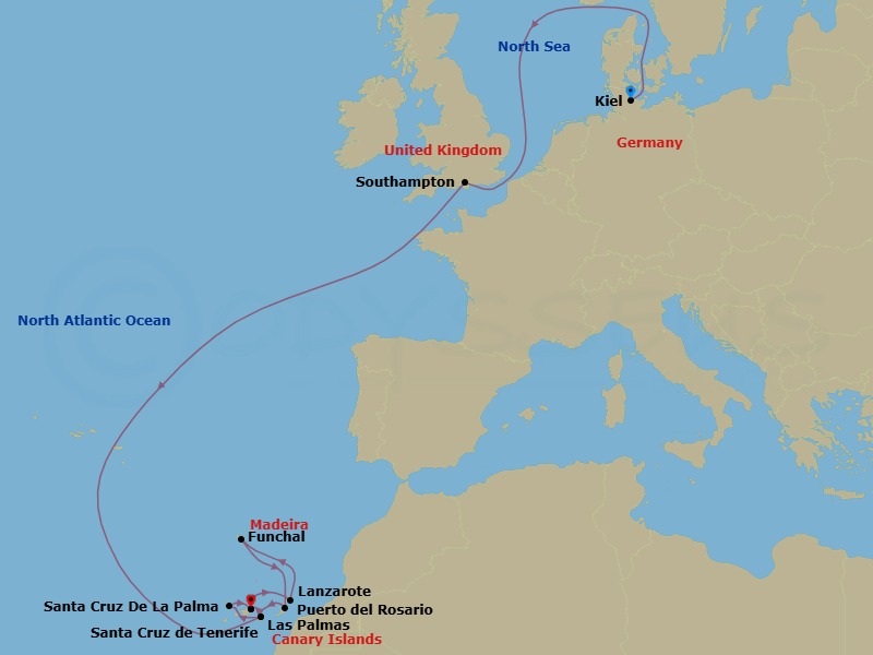 Canary Islands And Madeira, 15 Nights Route Map