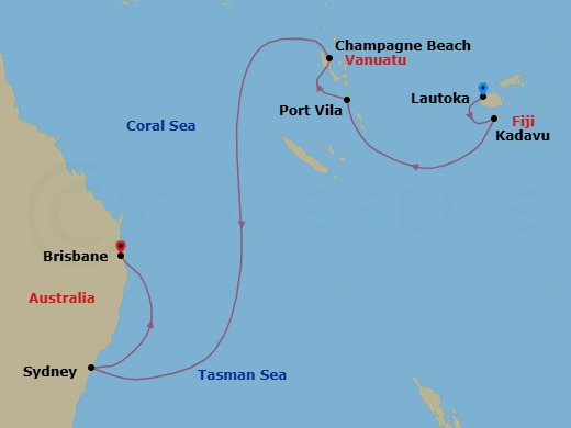 Lautoka To Brisbane Route Map