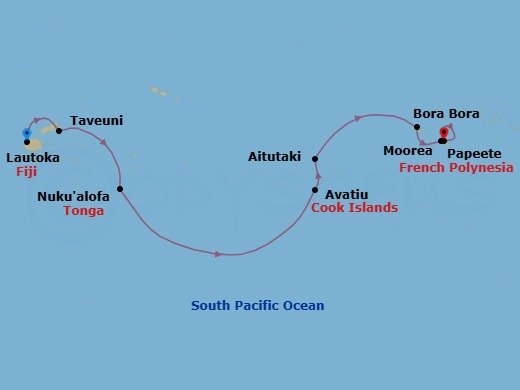 Flowers Of The South Pacific: Fiji, The Cook Islands & French Polynesia Route Map