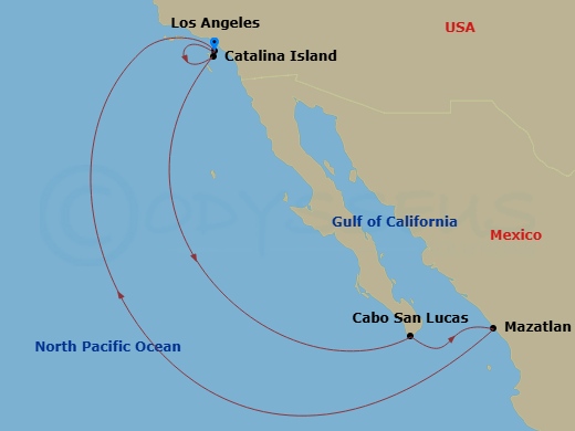 8 Nights Cabo Overnight, Mazatlan & Catalina Route Map