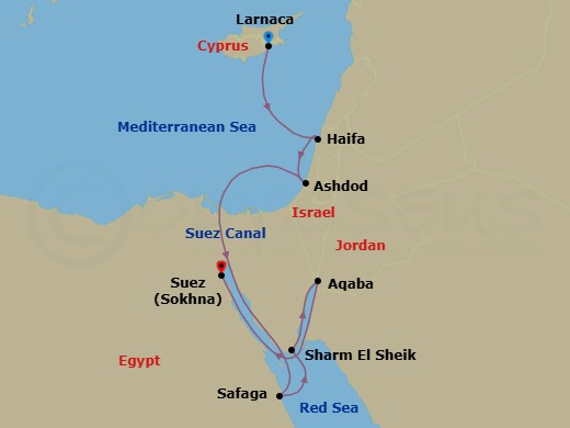 Cyprus To Egypt Via The Suez Canal Route Map