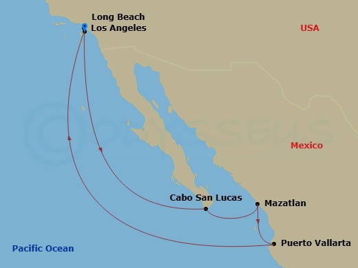 8-Day Mexican Riviera Route Map