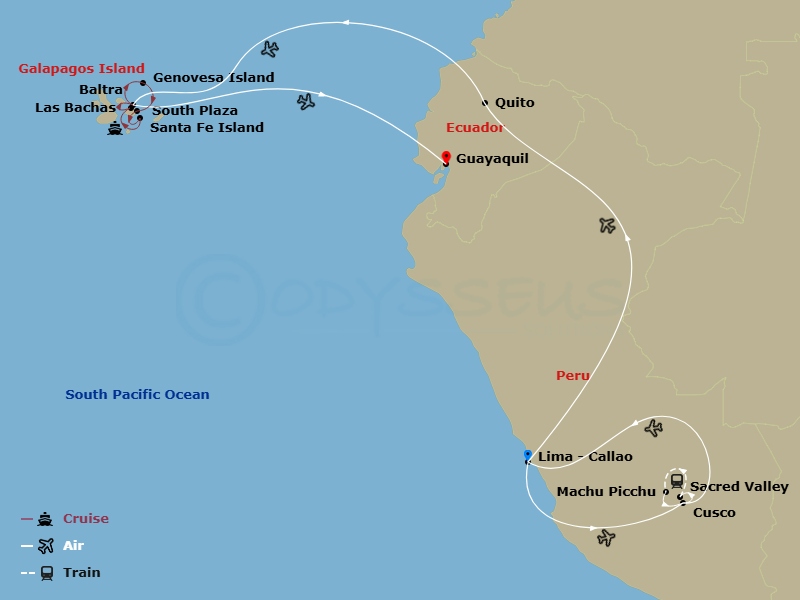 Peru Splendors With Galápagos Cruise Route Map