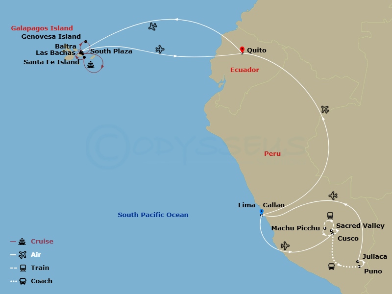 Mysteries Of The Inca Empire With Peru's Amazon & Galapagos Cruise Route Map