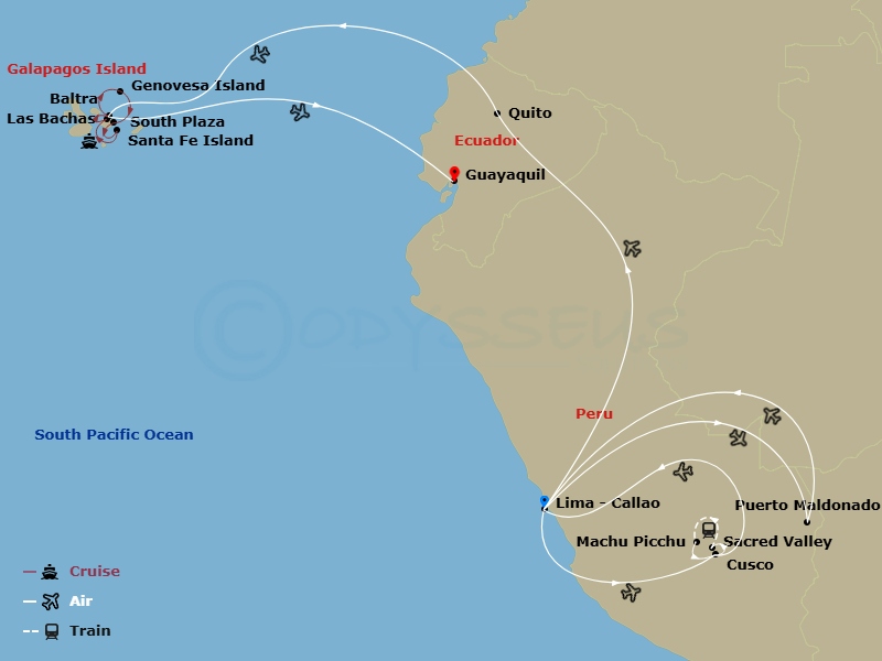 Peru Splendors With Peru's Amazon & Galápagos Cruise Route Map
