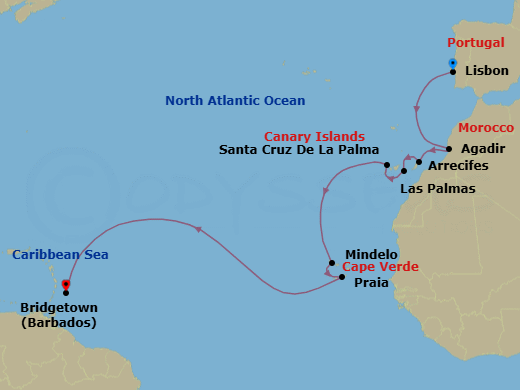 Lisbon To Bridgetown Route Map