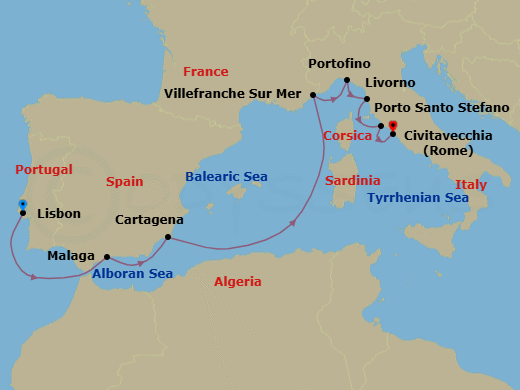 Lisbon To Civitavecchia Route Map