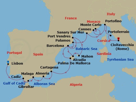 Star Collector: Spanish Spectacular & Riviera Reveries Route Map