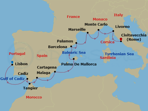 Spain, Portugal & The Mediterranean Route Map