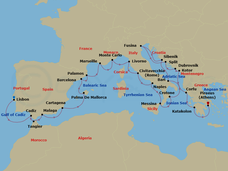 Mediterranean Explorer Route Map