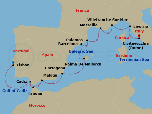 Spain, Portugal & The Mediterranean Route Map
