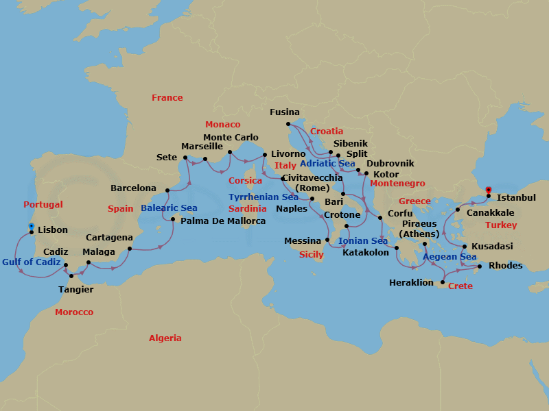 Grand Mediterranean Explorer Route Map