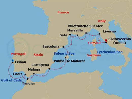 Spain, Portugal & The Mediterranean Route Map