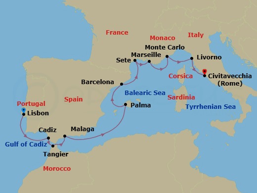 Spain, Portugal & The Mediterranean Route Map