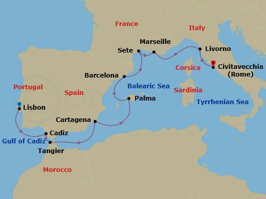 Spain, Portugal & The Mediterranean Route Map